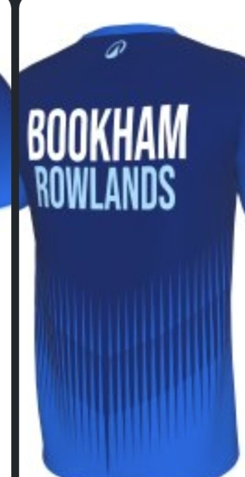 Proposed Bookham match jersey back showing personalised name ROWLANDS